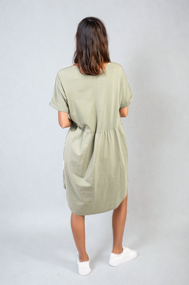 Short Sleeve Button Front Midi Dress