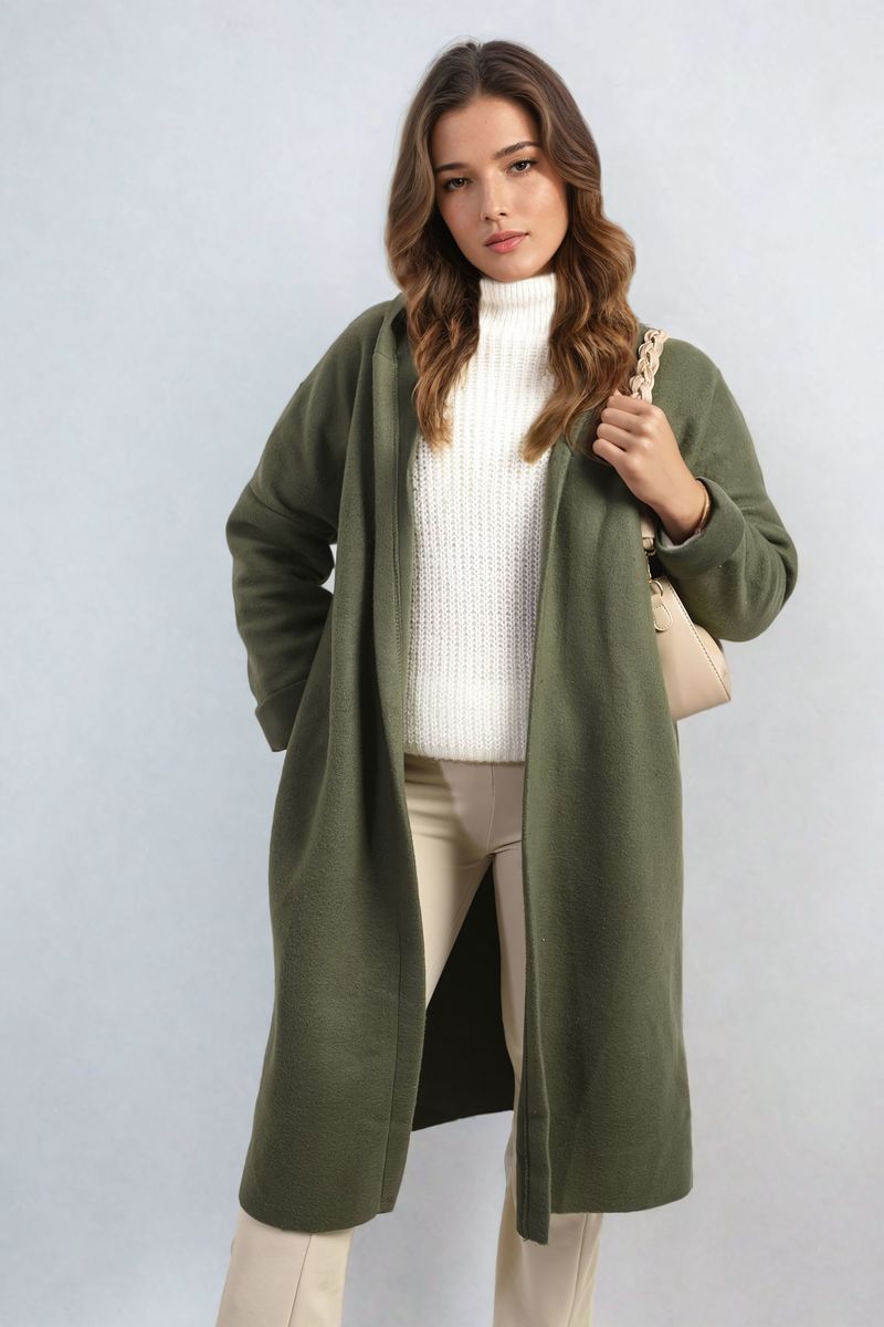 Open Front Folded Sleeve Long Coat Jacket