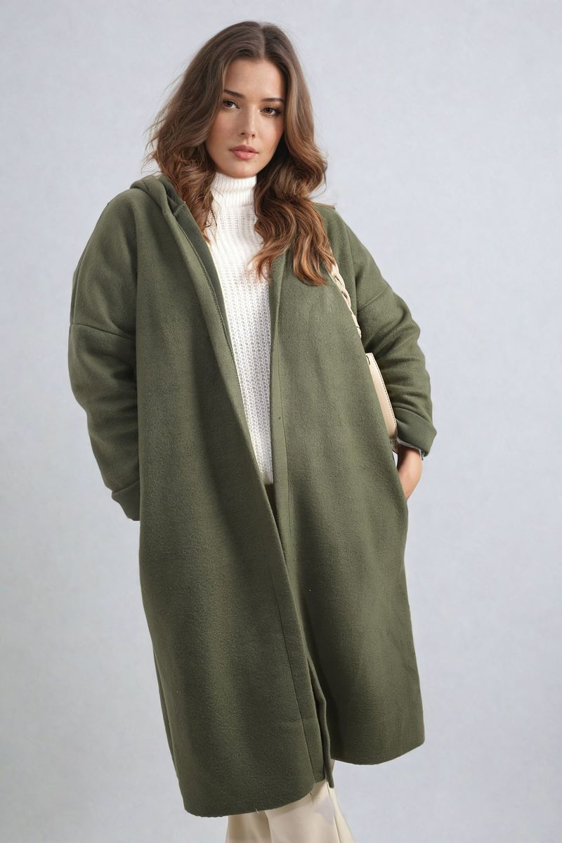 Open Front Folded Sleeve Long Coat Jacket