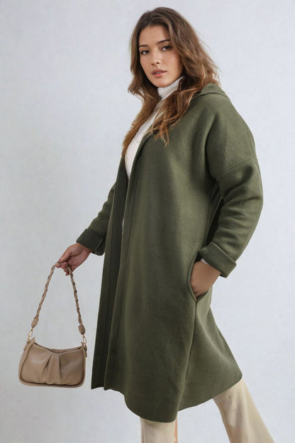 Open Front Folded Sleeve Long Coat Jacket