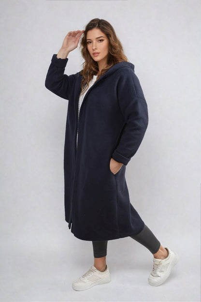 Open Front Folded Sleeve Long Coat Jacket