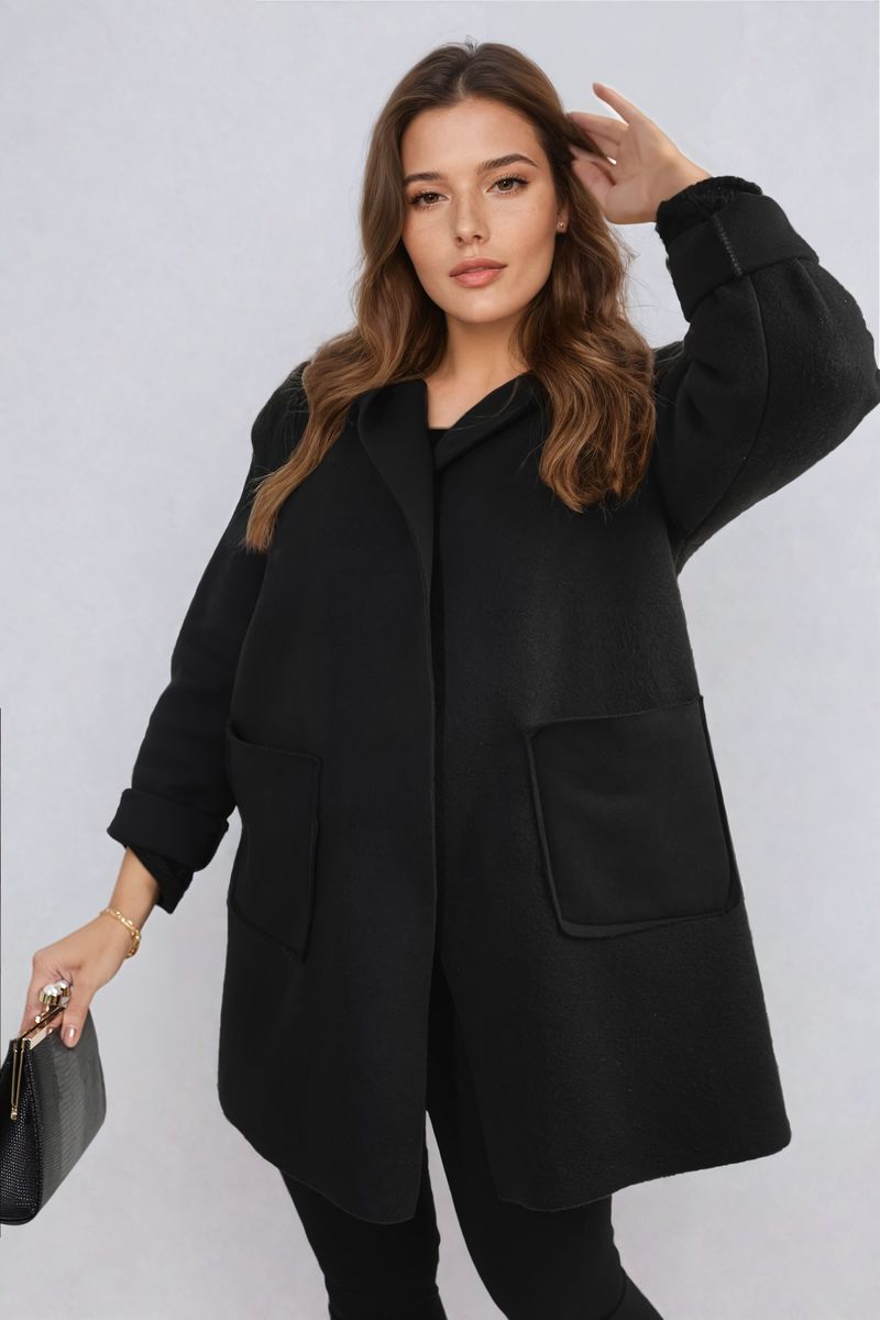 Open Front Folded Sleeve Jacket with Pockets