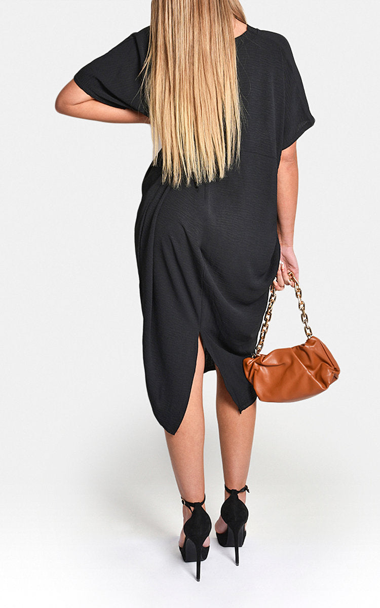 V-Neck Half-Sleeve Midi Dress