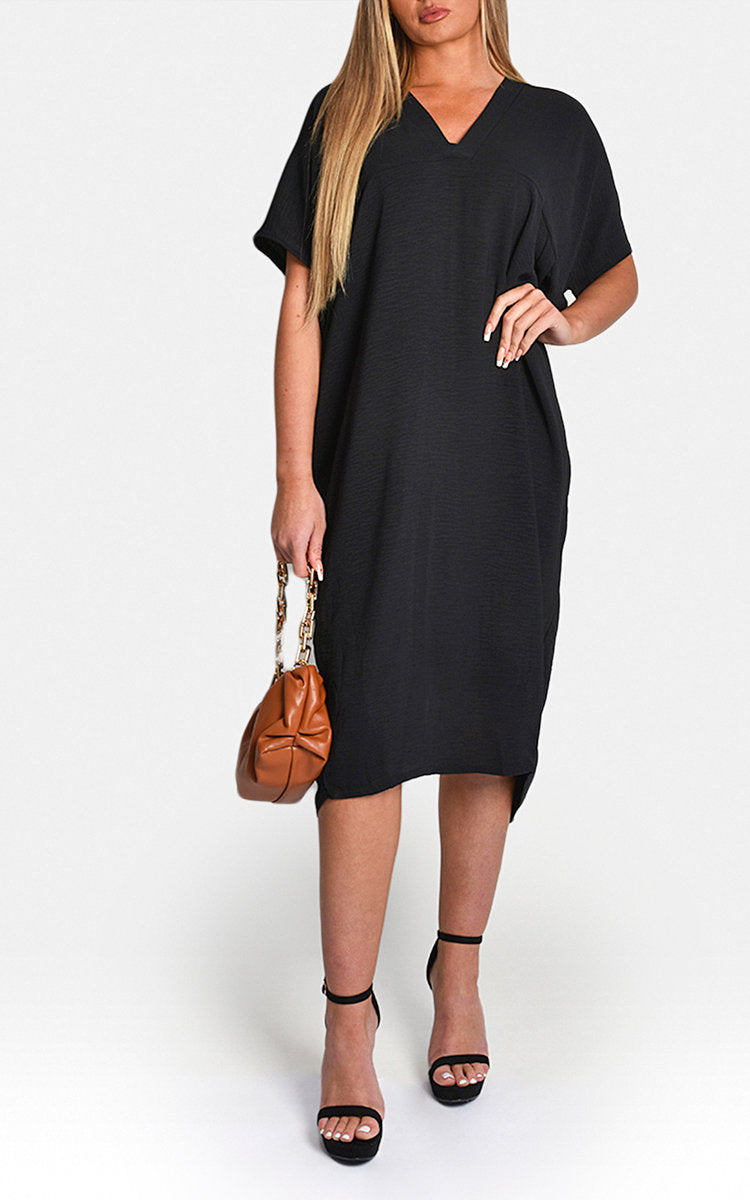 V-Neck Half-Sleeve Midi Dress