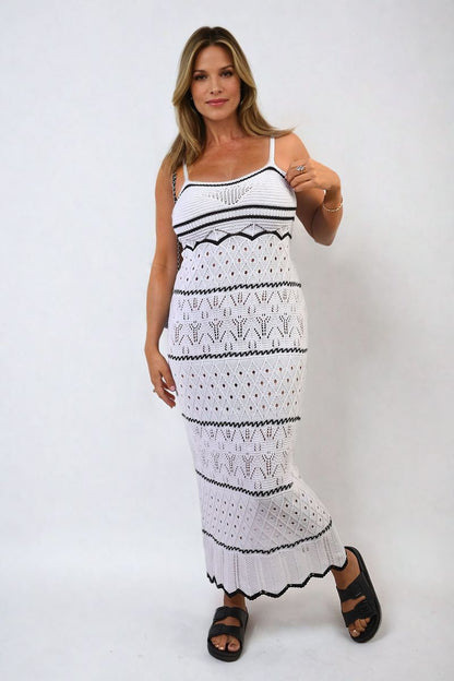 Strappy Long Knitted Stripe Cami Dress