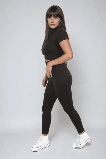 Ribbed Half Zip Crop Top and High Waist Leggings Co-ord Set