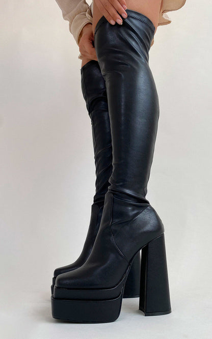 Block Heel Knee High Boots