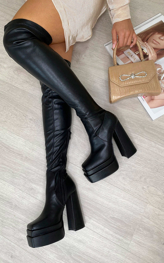 Block Heel Knee High Boots