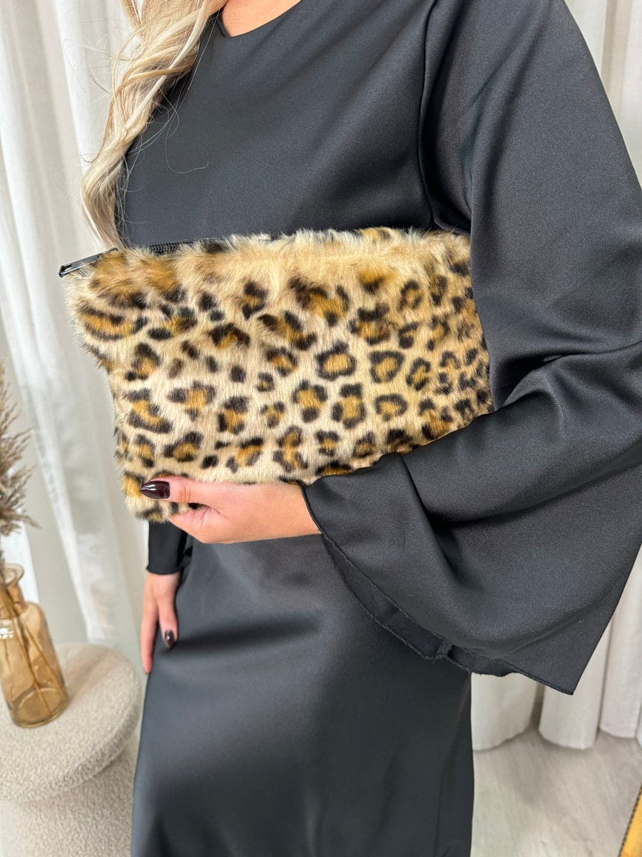 Faux Fur Leopard Print Handbag