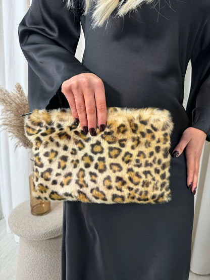 Faux Fur Leopard Print Handbag