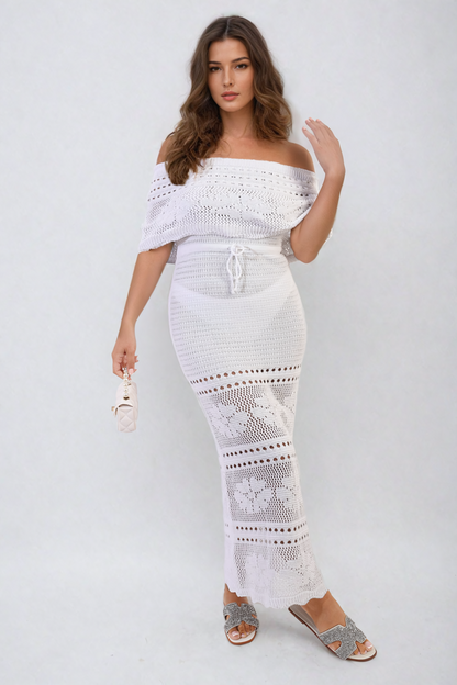 Knit Crochet Off Shoulder Maxi Dress