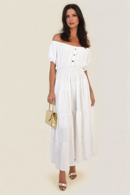 Smocked Waist Tiered Midi Dress