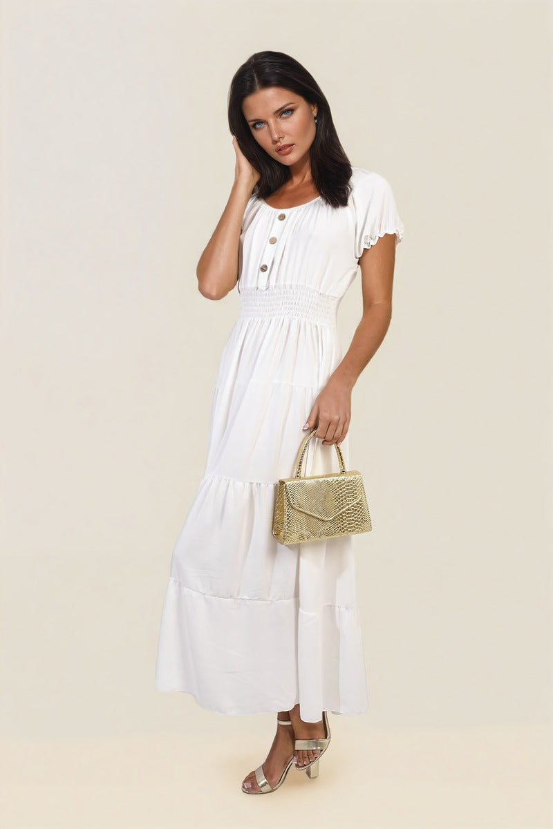 Smocked Waist Tiered Midi Dress