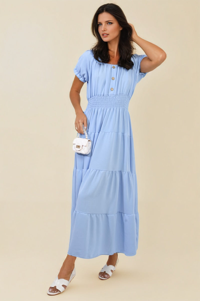 Smocked Waist Tiered Midi Dress