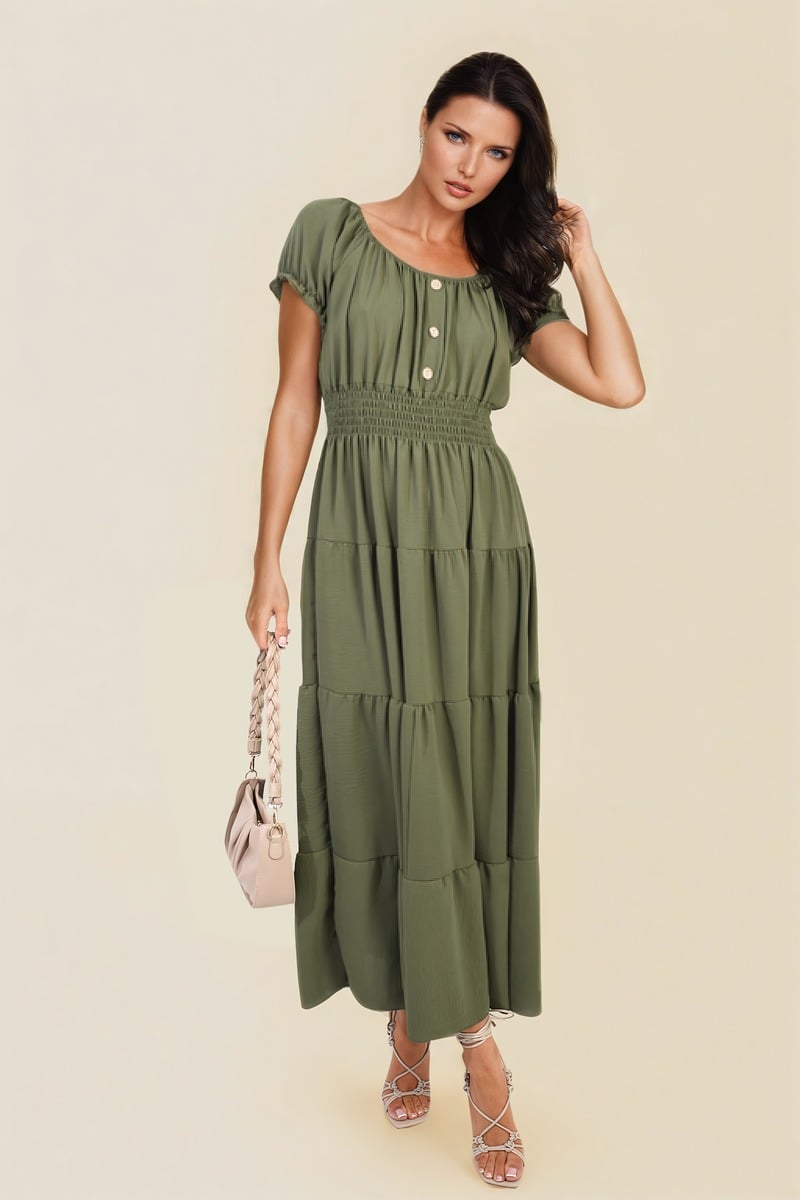 Smocked Waist Tiered Midi Dress