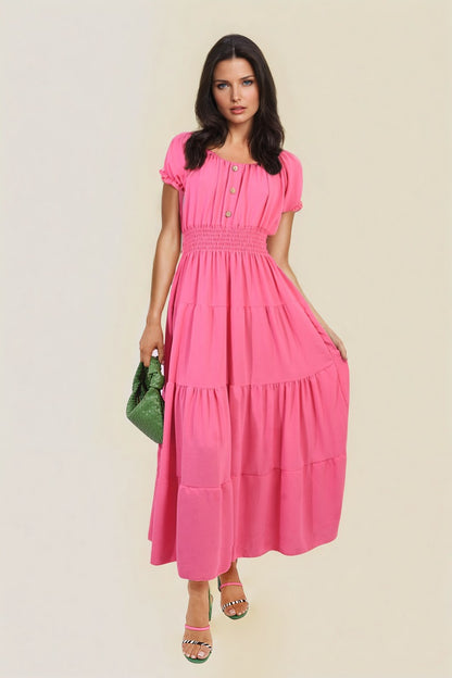 Smocked Waist Tiered Midi Dress