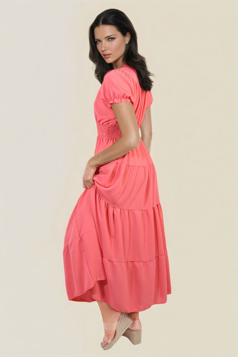 Smocked Waist Tiered Midi Dress