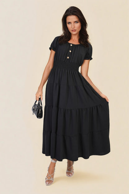 Smocked Waist Tiered Midi Dress