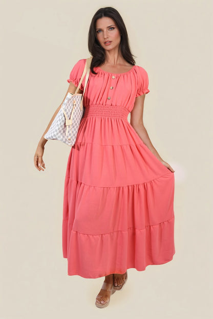 Smocked Waist Tiered Midi Dress