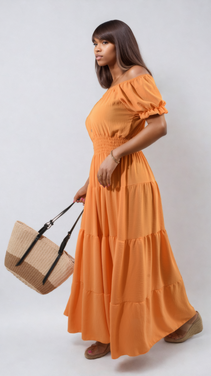 Smocked Waist Tiered Midi Dress