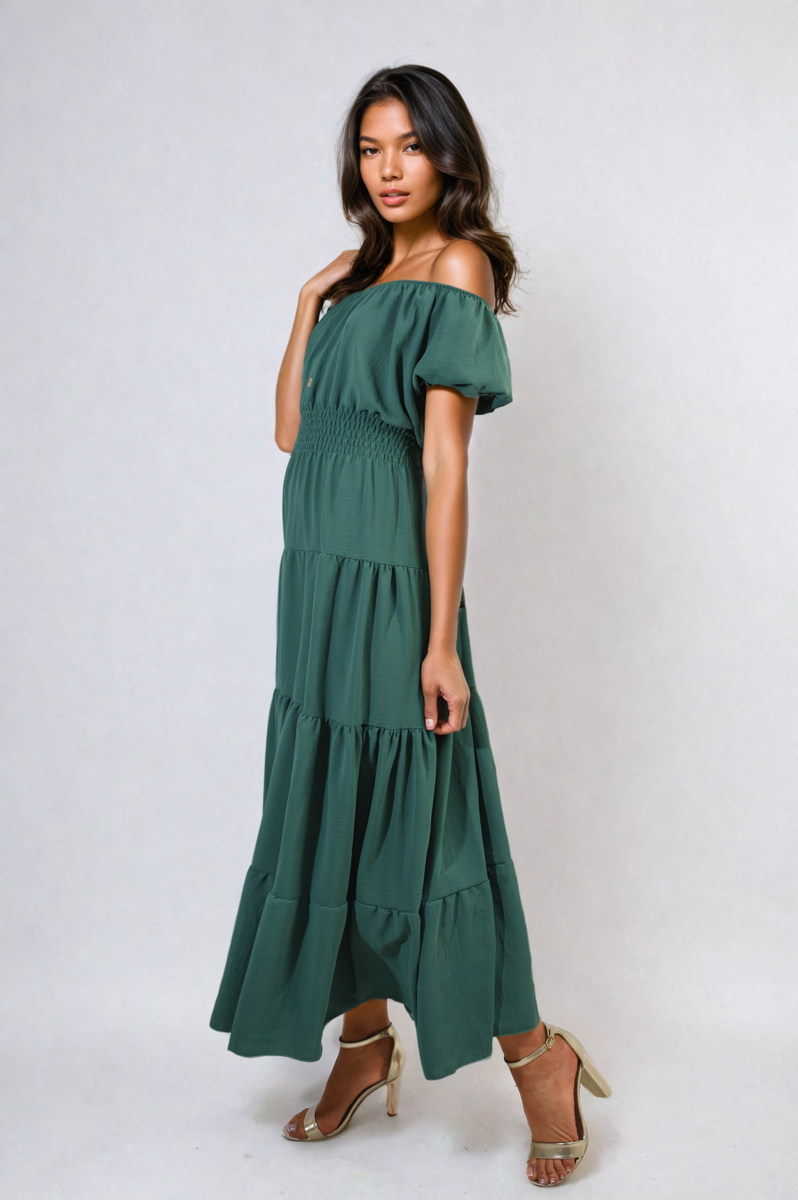 Smocked Waist Tiered Midi Dress