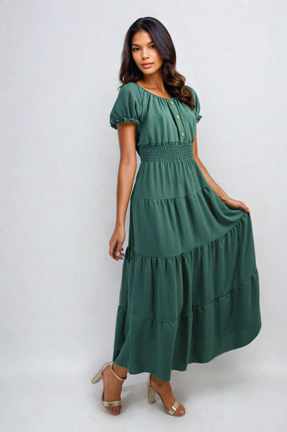 Smocked Waist Tiered Midi Dress