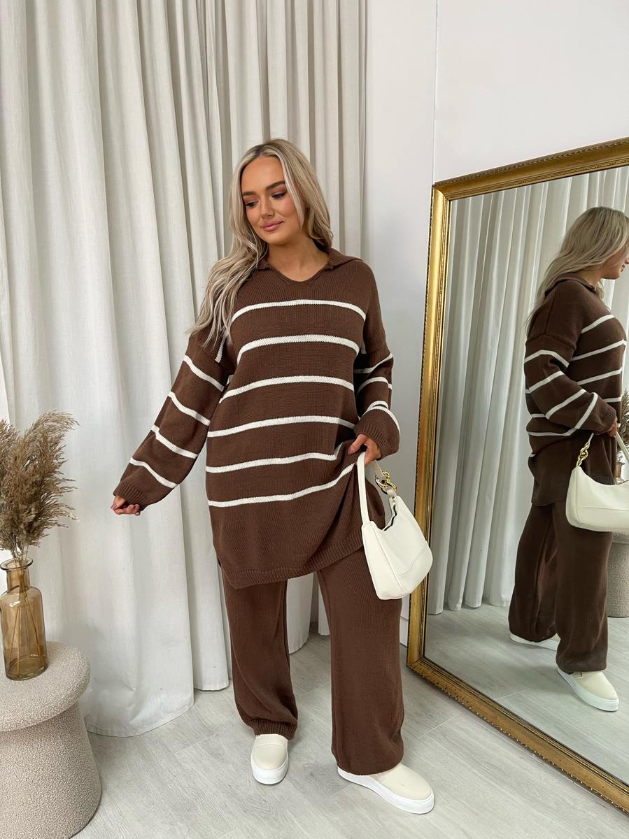 Loose Striped Knitted Top and Trouser Co-ord Set