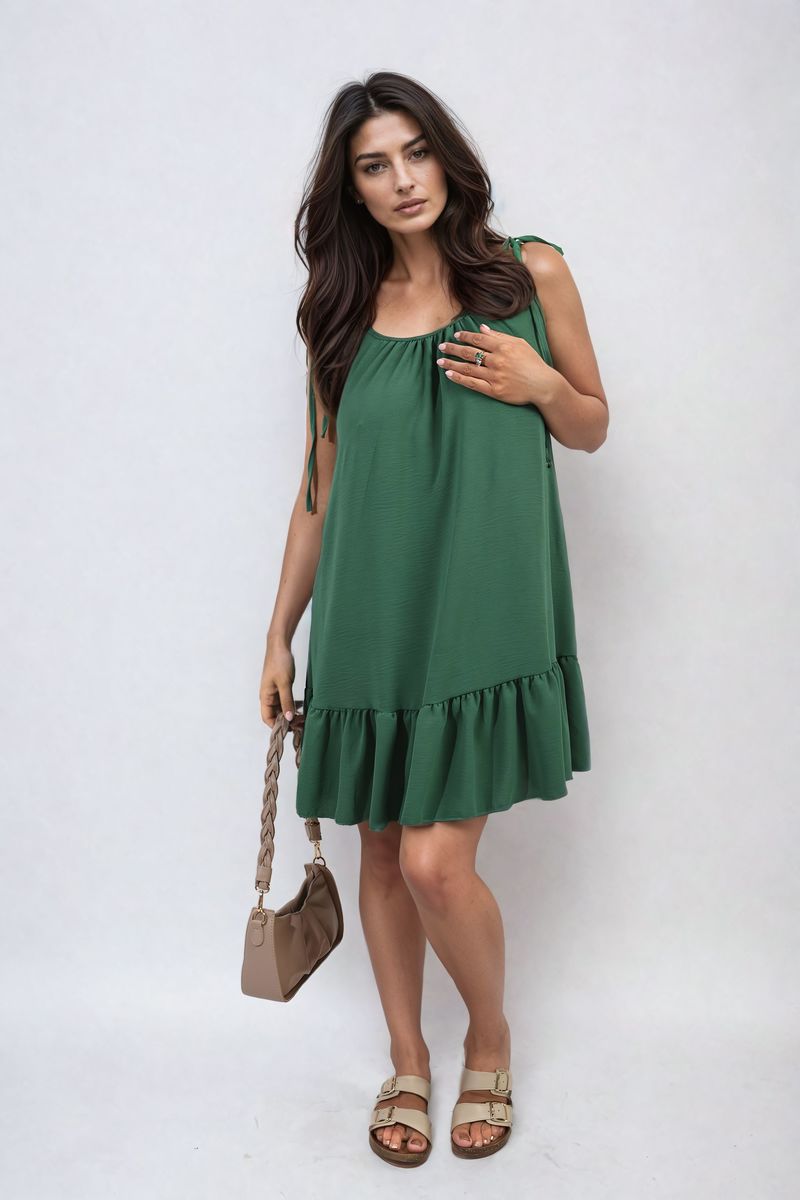 Backless Tie-up Spaghetti Strap Frill Hem Mini Dress