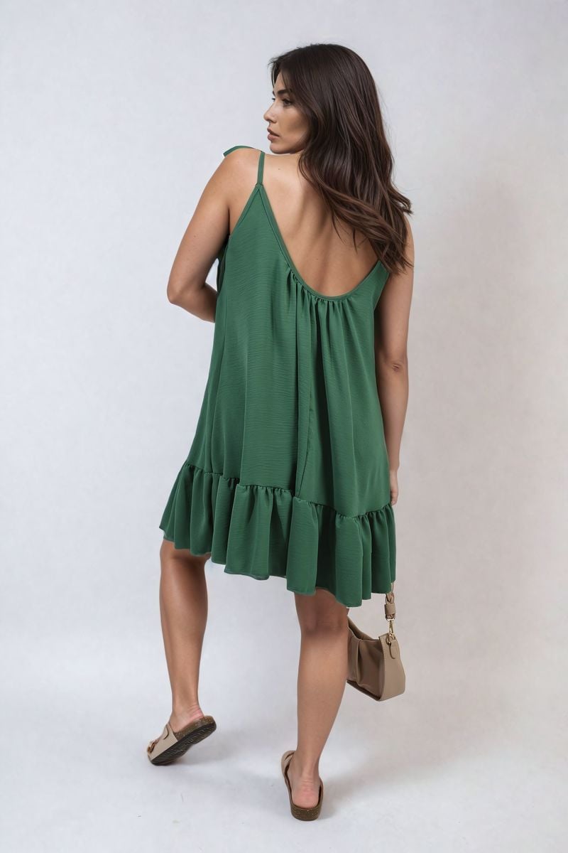 Backless Tie-up Spaghetti Strap Frill Hem Mini Dress