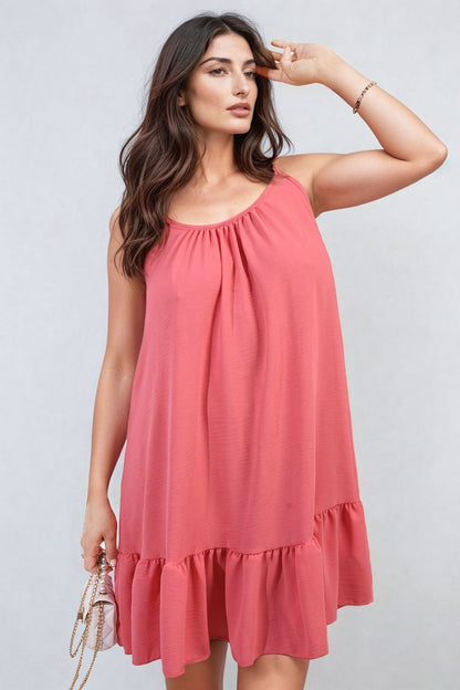 Backless Tie-up Spaghetti Strap Frill Hem Mini Dress