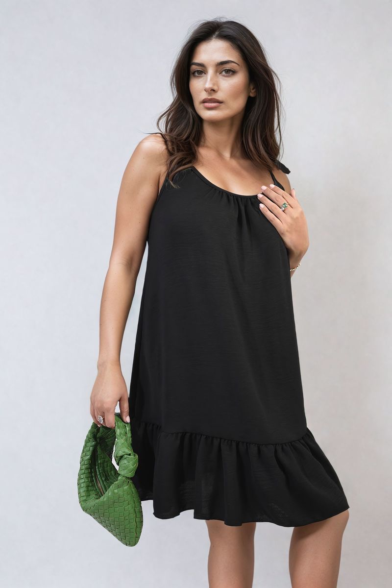 Backless Tie-up Spaghetti Strap Frill Hem Mini Dress