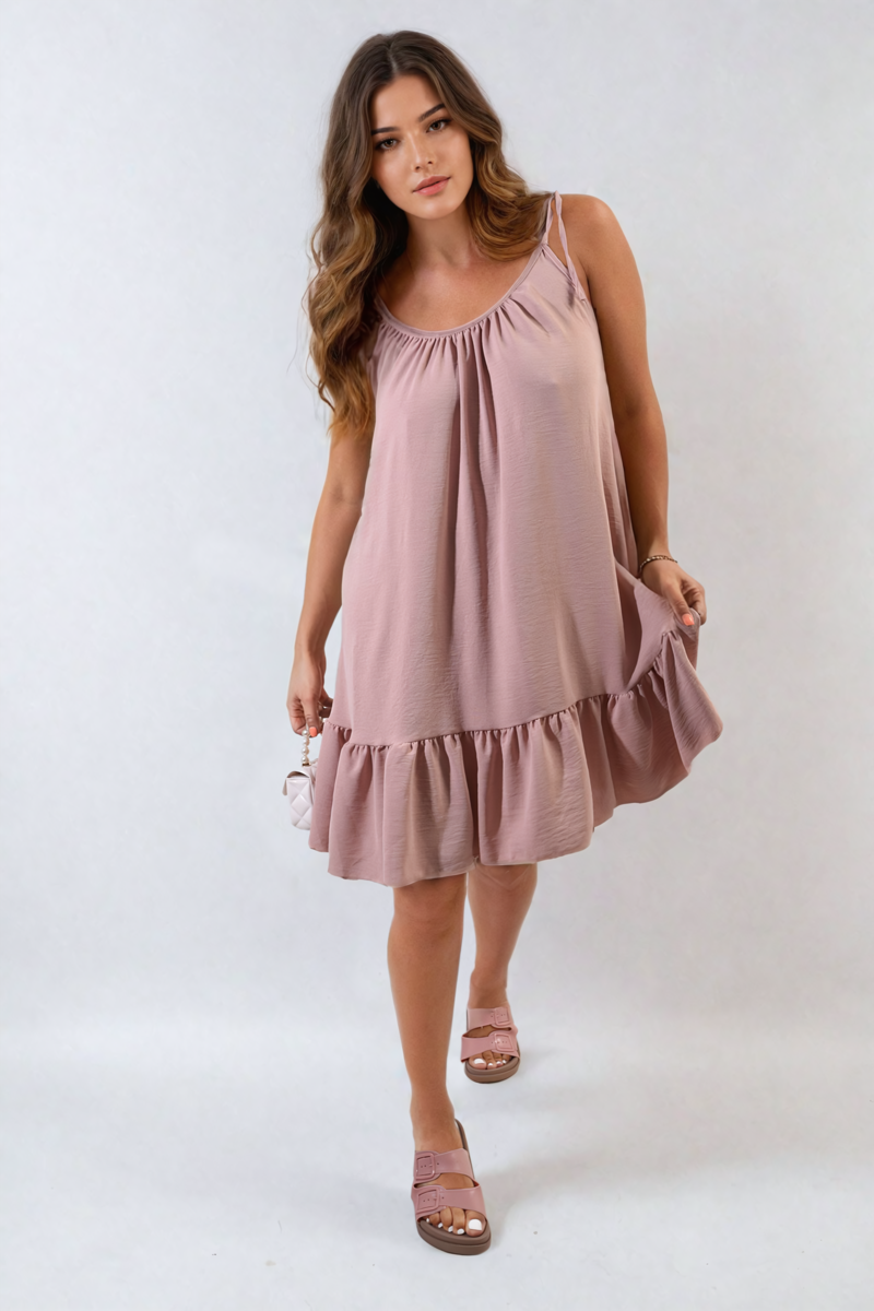 Backless Tie-up Spaghetti Strap Frill Hem Mini Dress