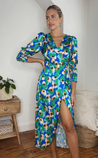 Wrap Front Printed Midi Dress