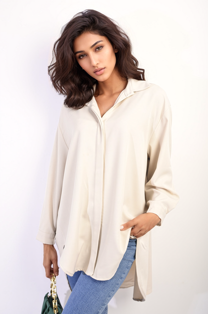 Button Up Oversized Long Back Shirt Dress