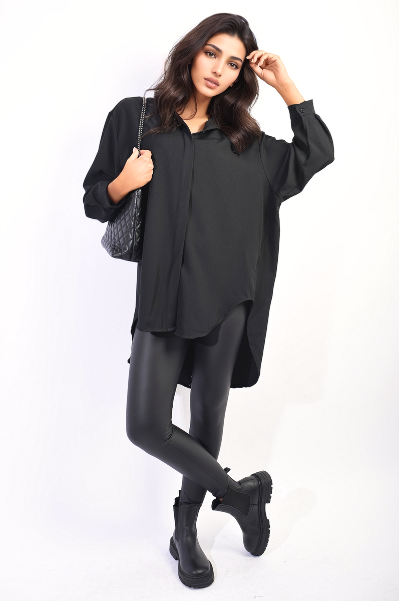 Button Up Oversized Long Back Shirt Dress