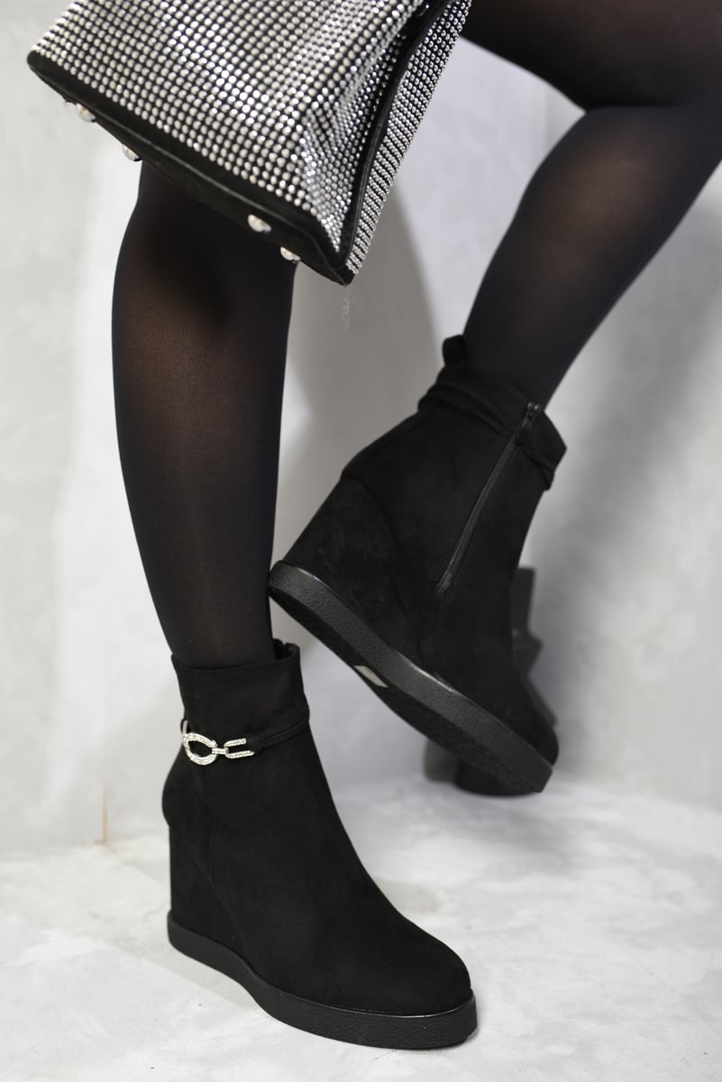 Decorative Strap Wedge Heel Platform Ankle Boots