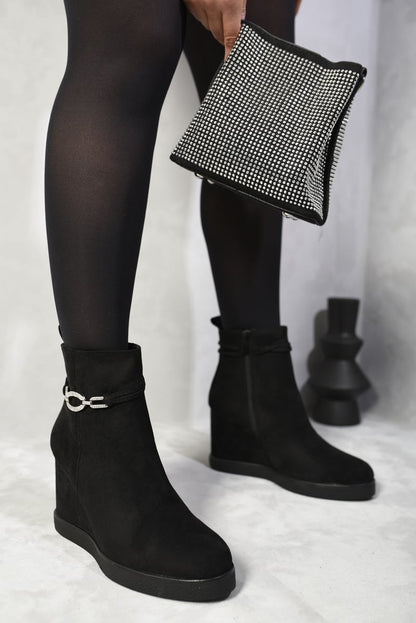 Decorative Strap Wedge Heel Platform Ankle Boots