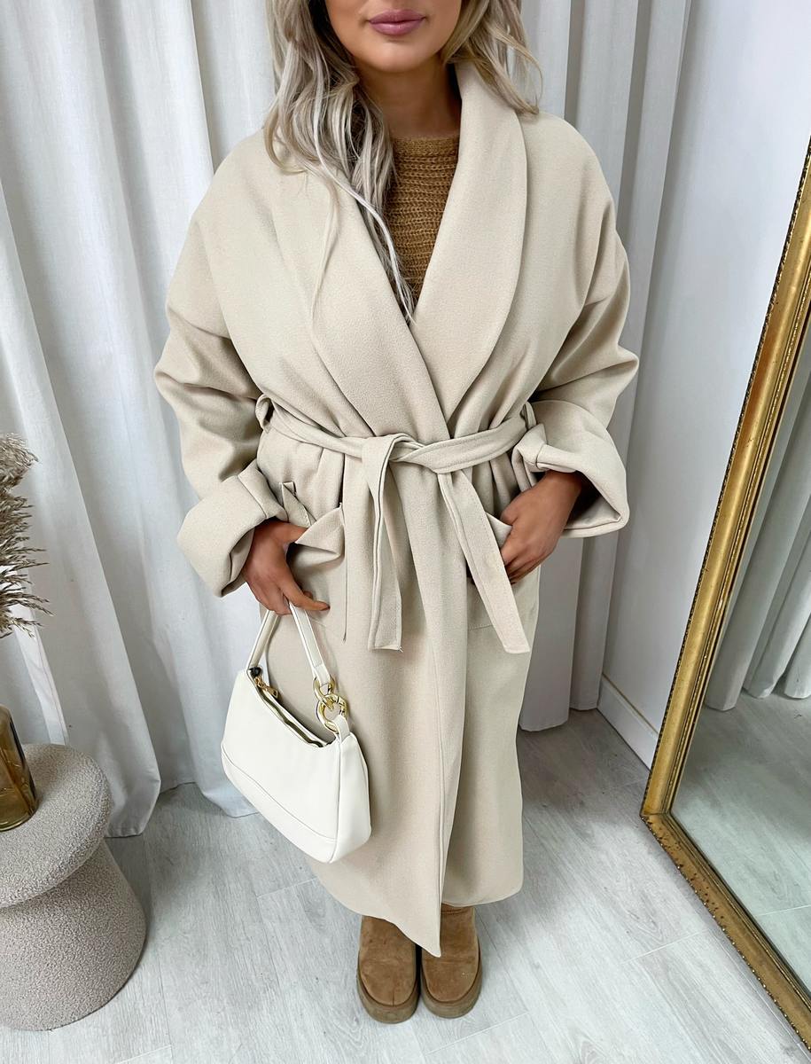 Waist Belt Longline Coat Jacket with Pocket