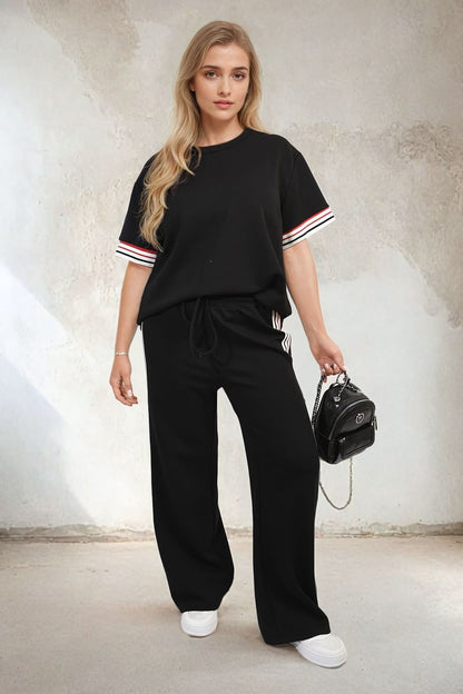 Contrast Stripe Top and Wide Leg Trouser Co-ord Set