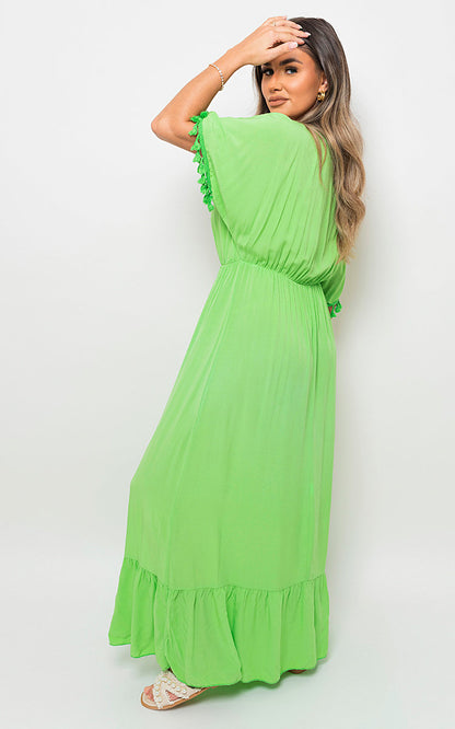 V-Neck Rope Tassel Detail Maxi Dress