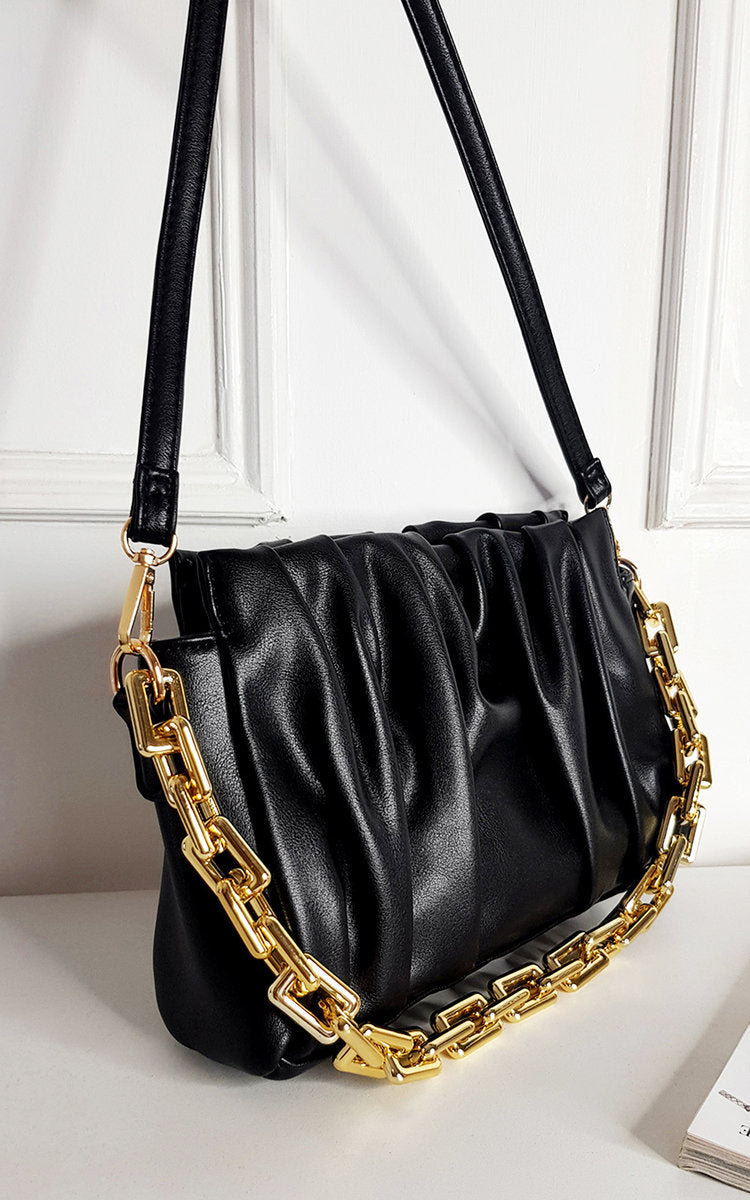 Faux Leather Shoulder Bag with Chain Strap