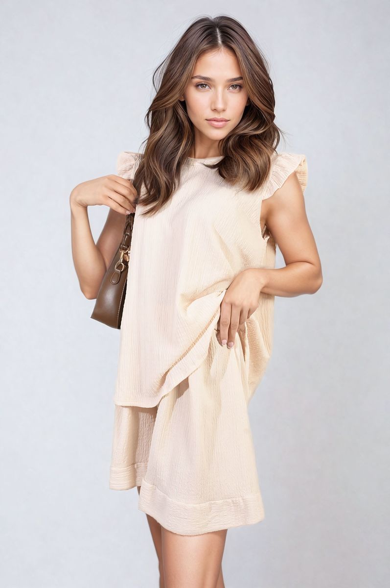 Ruffle Trim Sleeve Top and Shorts Co-ord Set