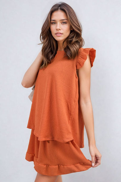 Ruffle Trim Sleeve Top and Shorts Co-ord Set