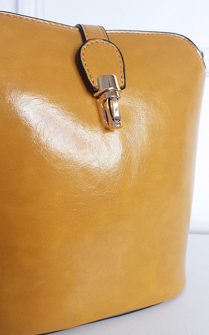 Faux Leather Crossbody Bag with Gold Detail and Adjustable Strap