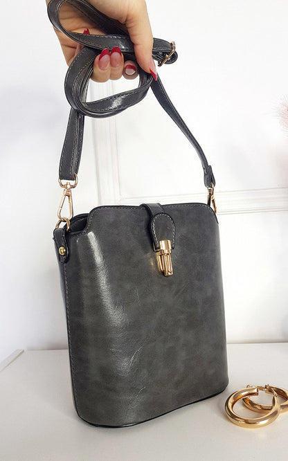 Faux Leather Crossbody Bag with Gold Detail and Adjustable Strap