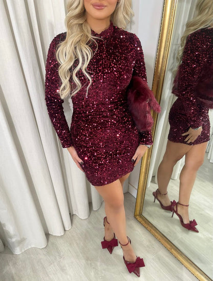 Sequin Long Sleeve Bodycon Mini Dress