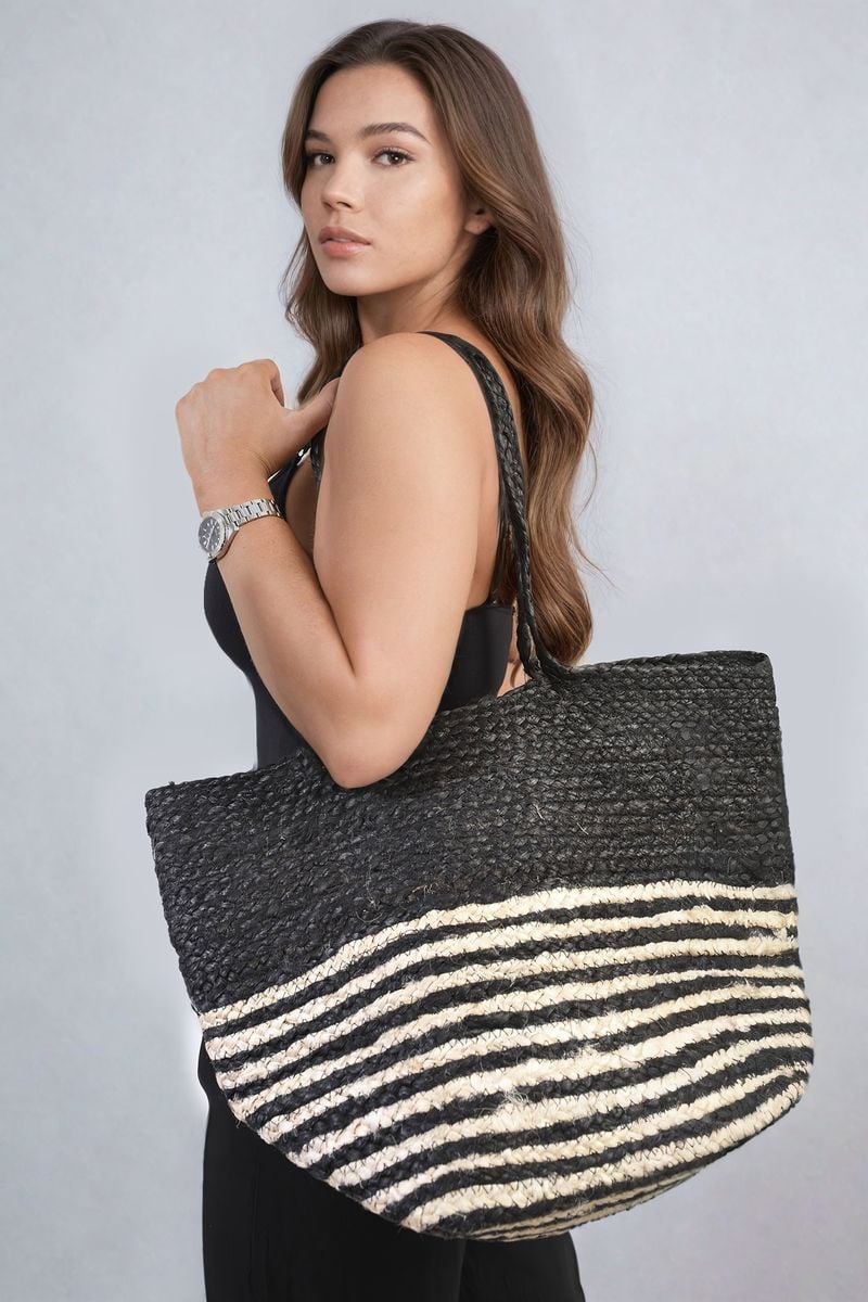 Striped Beach Braided Tote Bag