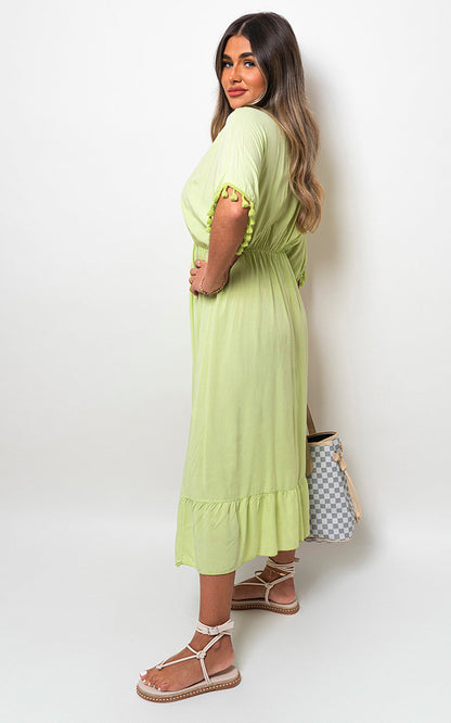 V-Neck Rope Tassel Detail Maxi Dress