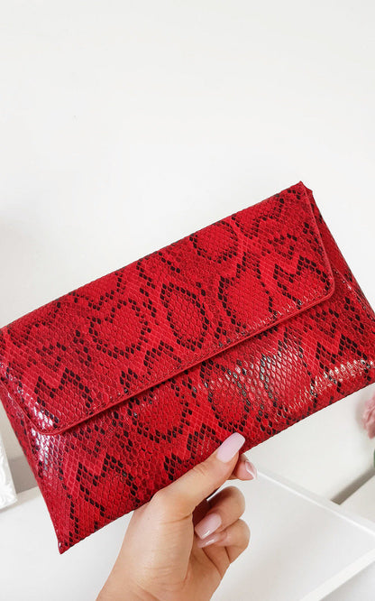 Snake Print Envelope Clutch Bag