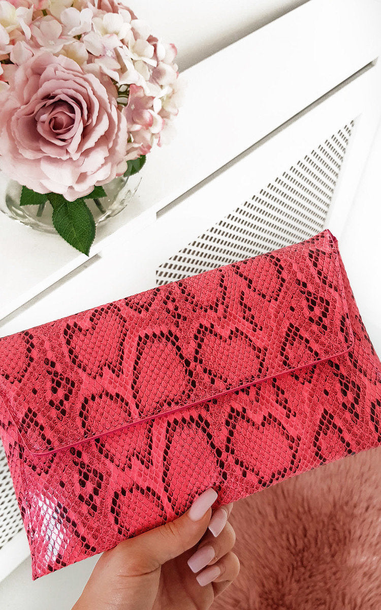 Snake Print Envelope Clutch Bag